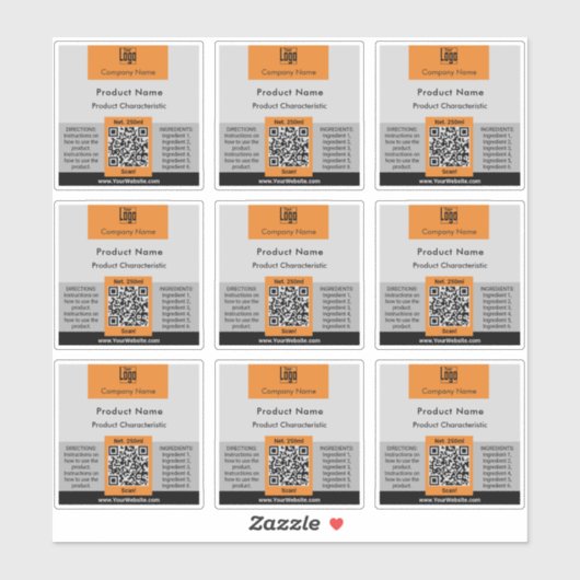 Conteneur QR Code Gris Orange Carré Étiquette de p (Feuille)