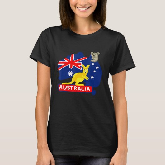 Continent Kangaroo Koala op de vliegkaart van Aust T-shirt (Voorkant)