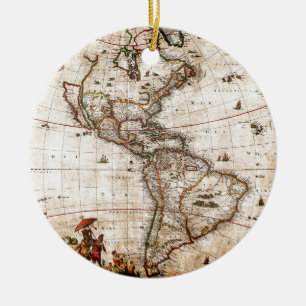 Continent van de Amerikaanse Oude Kaart Keramisch Ornament