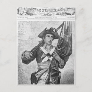 Continental Soldier met een musketvlag Briefkaart