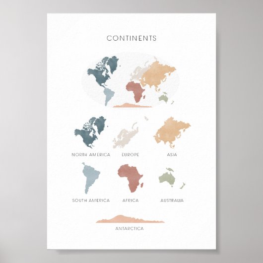 Continents boho educatief poster (Voorkant)