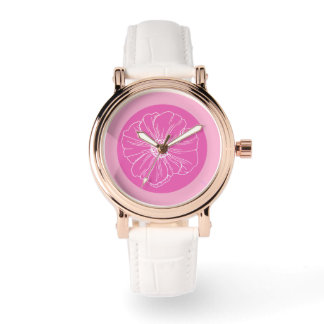 Contour de fleur blanche et fond rose, Montre