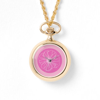 Contour de fleur blanche et fond rose, Montre