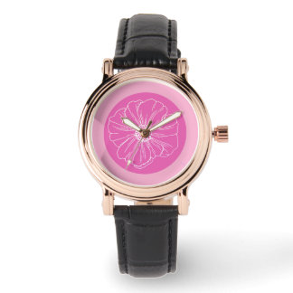 Contour de fleur blanche et fond rose, Montre