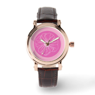 Contour de fleur blanche et fond rose, Montre