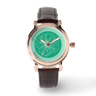 Contour de fleur blanche et fond vert, Montre