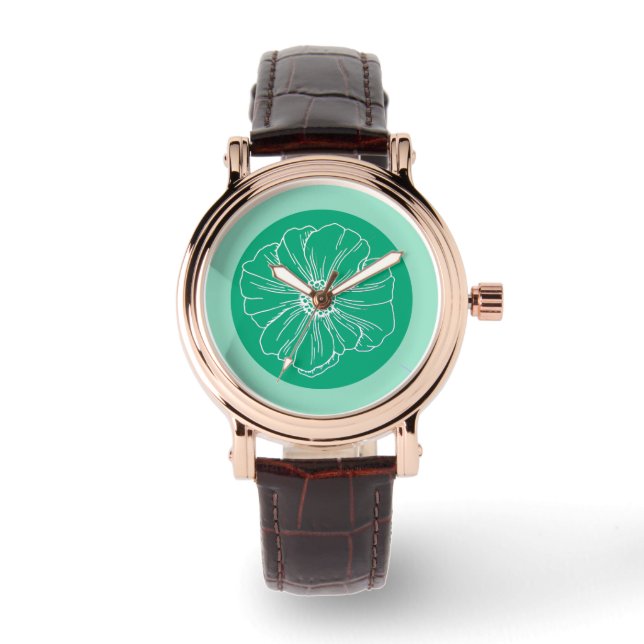 Contour de fleur blanche et fond vert, Montre (Recto)