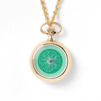 Contour de fleur blanche et fond vert, Montre