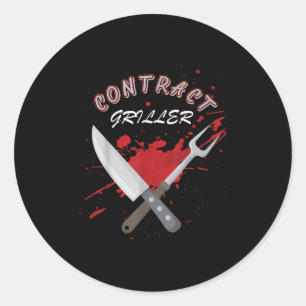 Contract Griller Funny Grill Barbecue BBQ Shirt PU Ronde Sticker