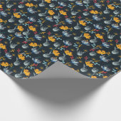 Contrast bloemborstel: zwart naadloos cadeaupapier (Hoek)