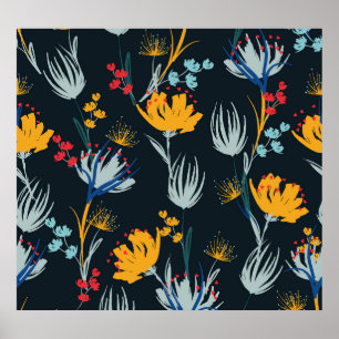 Contrast bloemborstel: zwart naadloos poster