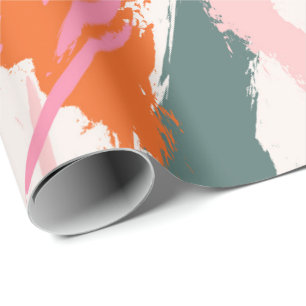 Contrast penseelstreken roze groen rood cadeaupapier