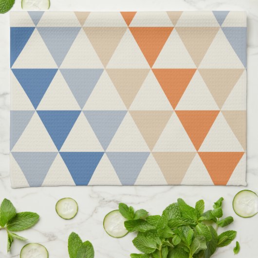 Contrastblauw Oranje en wit driehoekspatroon Theedoek (Gevouwen)