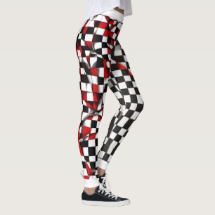 Contraste À damiers Leggings rouges et blancs