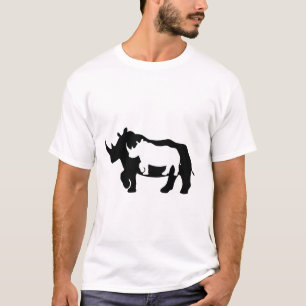 Contrasterende neushoorn Silhouette in vette harmo T-shirt