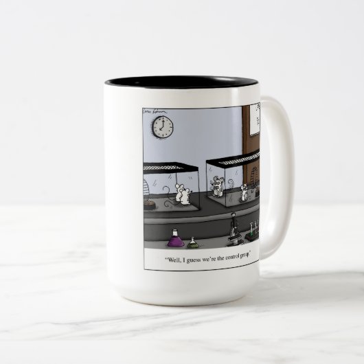 Control Group Lab Mice Cartoon Tweekleurige Koffiemok (Voorkant rechts)