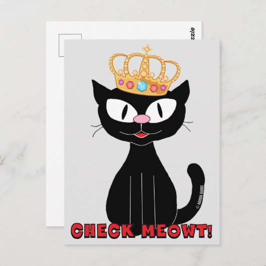 CONTROLE MEOWT Cute Funny Black Cartoon Cat Briefkaart (Voorkant / Achterkant)