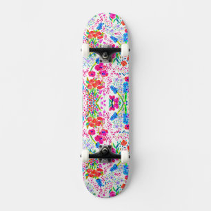 Controleboek voor waterverf bloemen die kleurrijk skateboard
