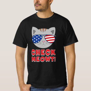 CONTROLEER MEOWT! Amerikaanse vlag zonnebrillen T-shirt