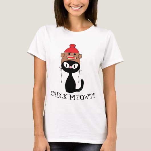 CONTROLEER MEOWT! Zwart Kat met socket-aap Pet T-shirt (Voorkant)