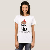 CONTROLEER MEOWT! Zwart Kat met socket-aap Pet T-shirt (Voorkant volledig)
