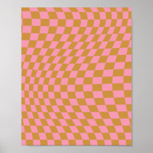 Controleer roze Mustard Checkerboard van het Patro Poster
