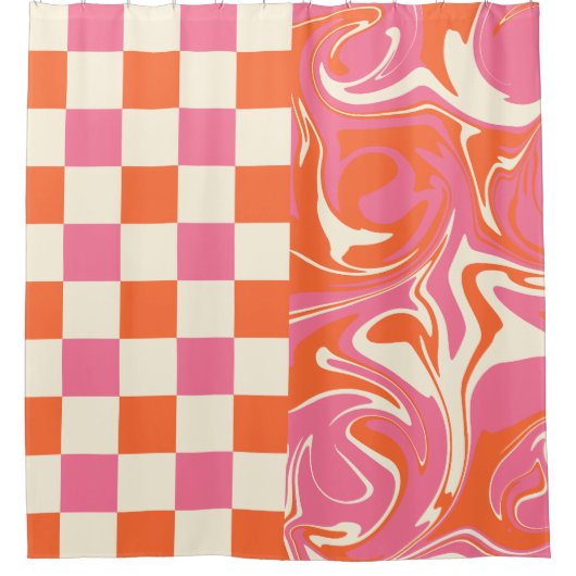 Controles en ronddraaiingen - Roze, Oranje en crèm Douchegordijn (Voorkant)