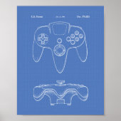 Controller Game 1996 Patent Art Blueprint Poster (Voorkant)