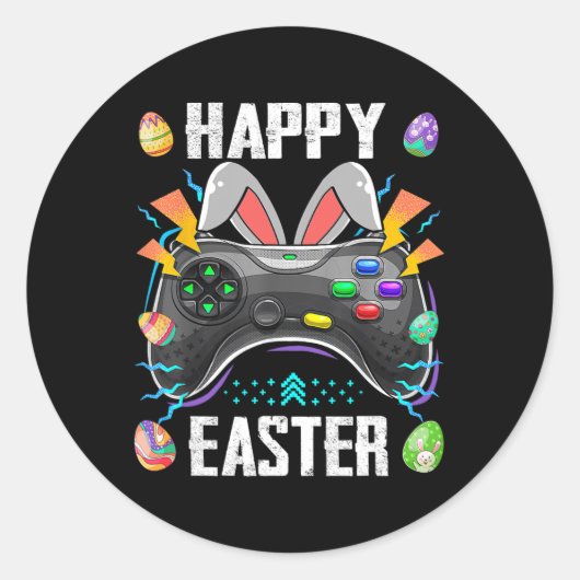 Controller Met Konijnenoren Grappig Pasen Videogam Ronde Sticker (Voorkant)