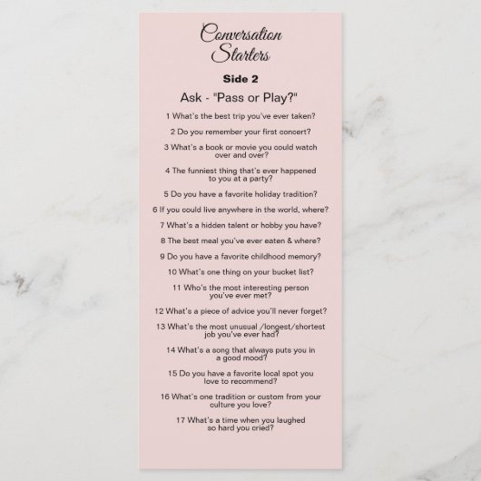 Conversation Starters - Break The Ice Questions Menu (Achterkant)