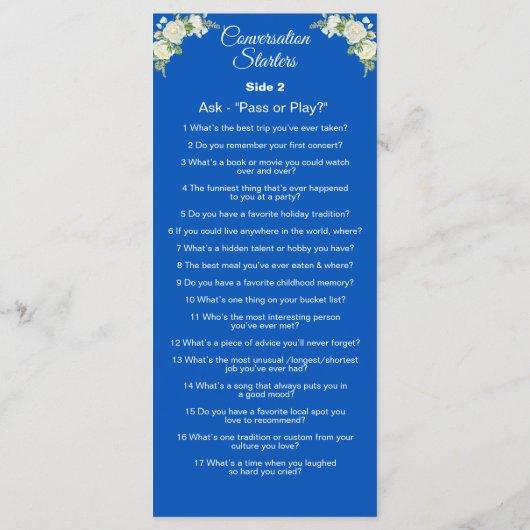 Conversation Starters - Break The Ice Questions Menu (Achterkant)