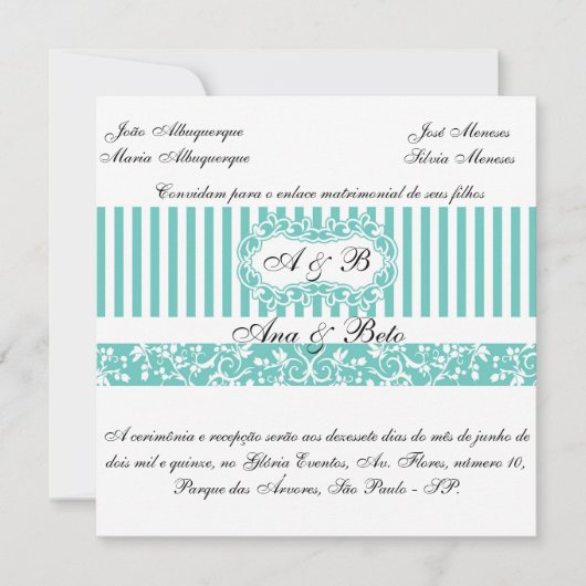 Convite Azul Tiffany Kaart (Voorkant)