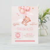 Convite Chá de Bebê da Ursinha Alice Kaart (Staand voorkant)