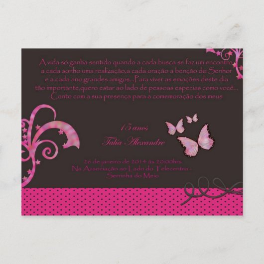 Convite de 15 Anos Briefkaart (Voorkant)