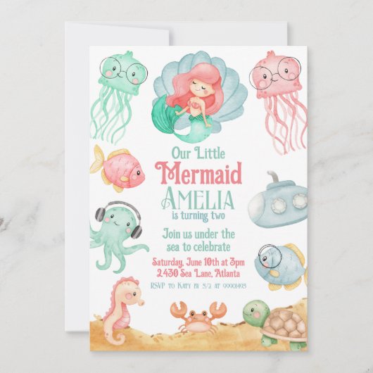 Convite de Aniversário da Sereia Kaart (Voorkant)