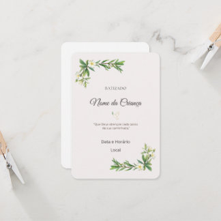 Convite de Batizado Floral Elegante | Personalizad Kaart