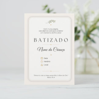 Convite de Batizado Personalizável Elegante Kaart