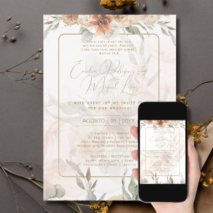 Convite de Casamento Folhas Verdes Portugees Kaart