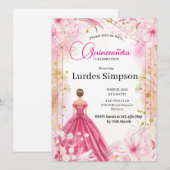 Convite  Quinceañera invitation  Floral Pink (Devant / Derrière)