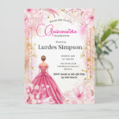 Convite  Quinceañera invitation  Floral Pink (Debout devant)