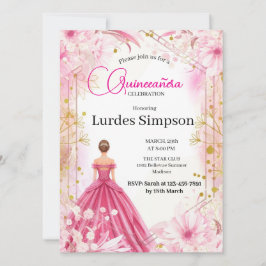Convite Quinceañera invitation Floral Pink Kaart