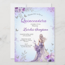 Convite Quinceañera invitation Purple and Silver Kaart