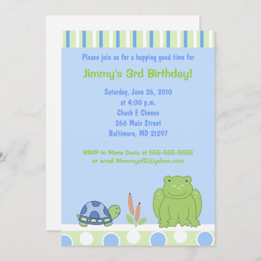 Convivial Grenouille & Tortue 5x7 Invitation d'ann (Devant / Derrière)