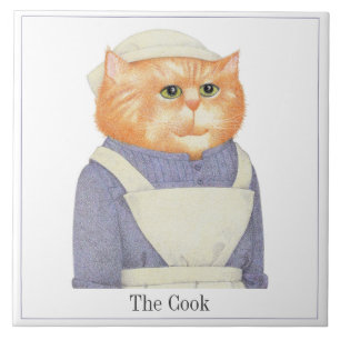 COOK CAT 6" vierkante keramische Tegel + tekst Tegeltje