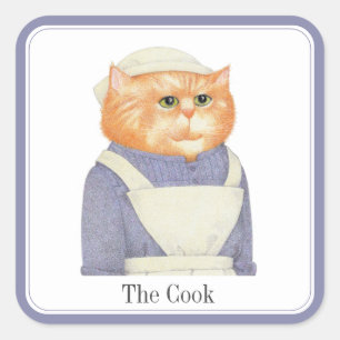 COOK CAT Grote vierkante Stickers + tekst