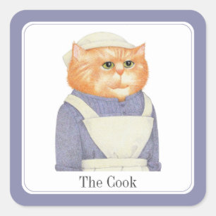 COOK CAT Kleine vierkante Stickers + tekst