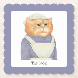 COOK CAT Scalloped Square Onderzetters + Tekst
