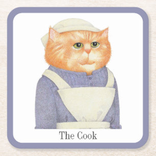 COOK CAT Vierkante Papier Onderzetters + Tekst