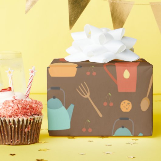 Cook Chef Cooking Kitchen Utiers Fun Pattern Cadeaupapier (Verjaardagsfeest)