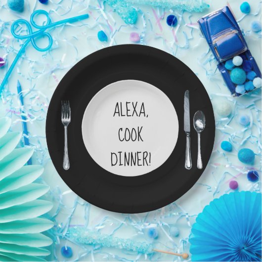 Cook Dinner Alexa commande sur une assiette blanch (Fête)